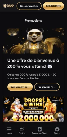 golden panda bonus de bienvenue